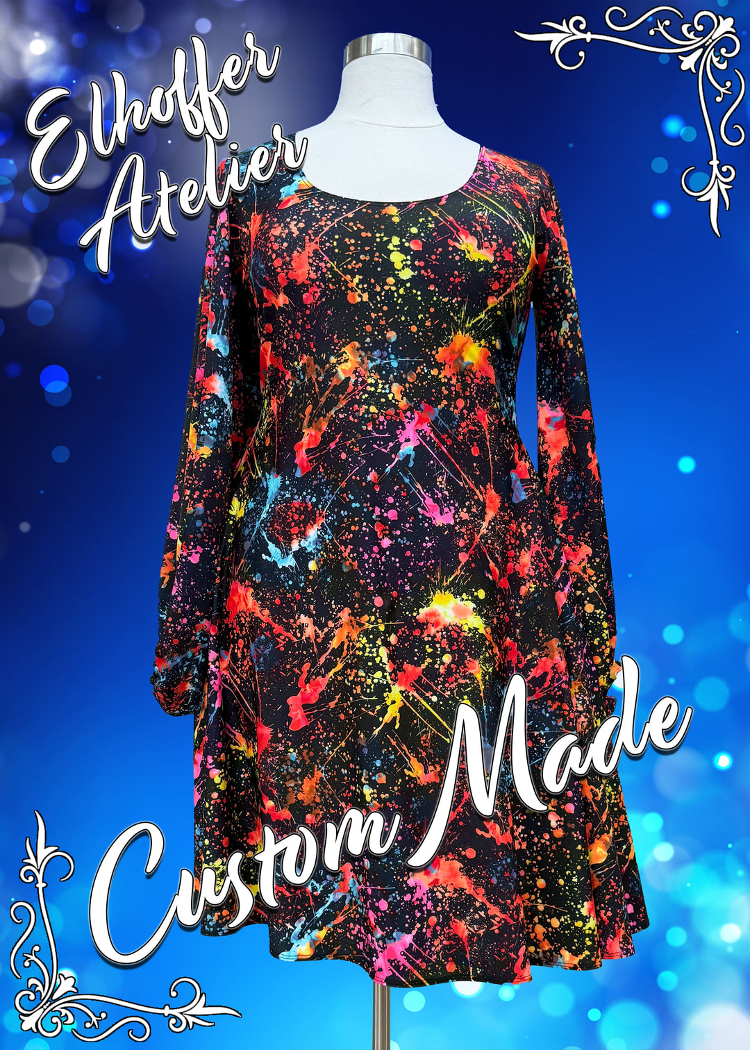 Elhoffer Atelier - Custom Scoop Neck Knee Length Dress - Bishop or Bell Sleeves - Made to Order Elhoffer Atelier - Custom Scoop Neck Knee Length Dress - Bishop or Bell Sleeves - Made to Order