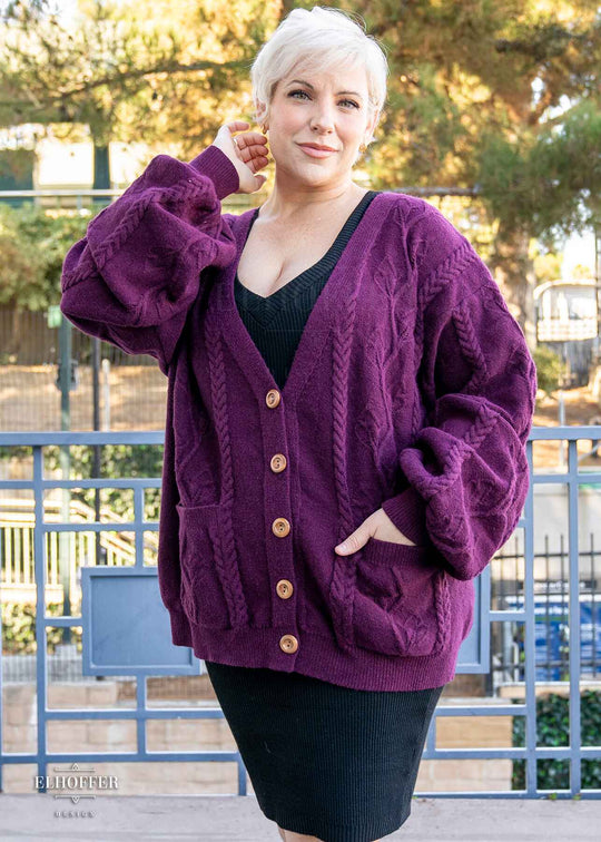 PREORDER - Elevensies Oversize Cardi - Prancing Pony Plum