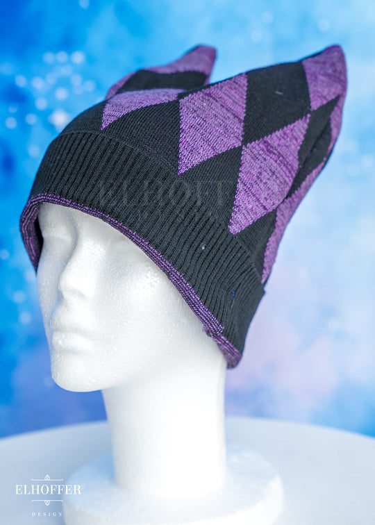 Handmade Purple Diamonds Cat Ear Beanie