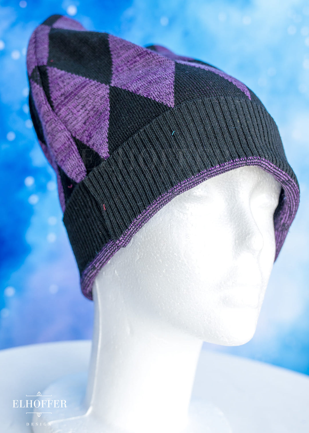 Handmade Purple Diamonds Cat Ear Beanie