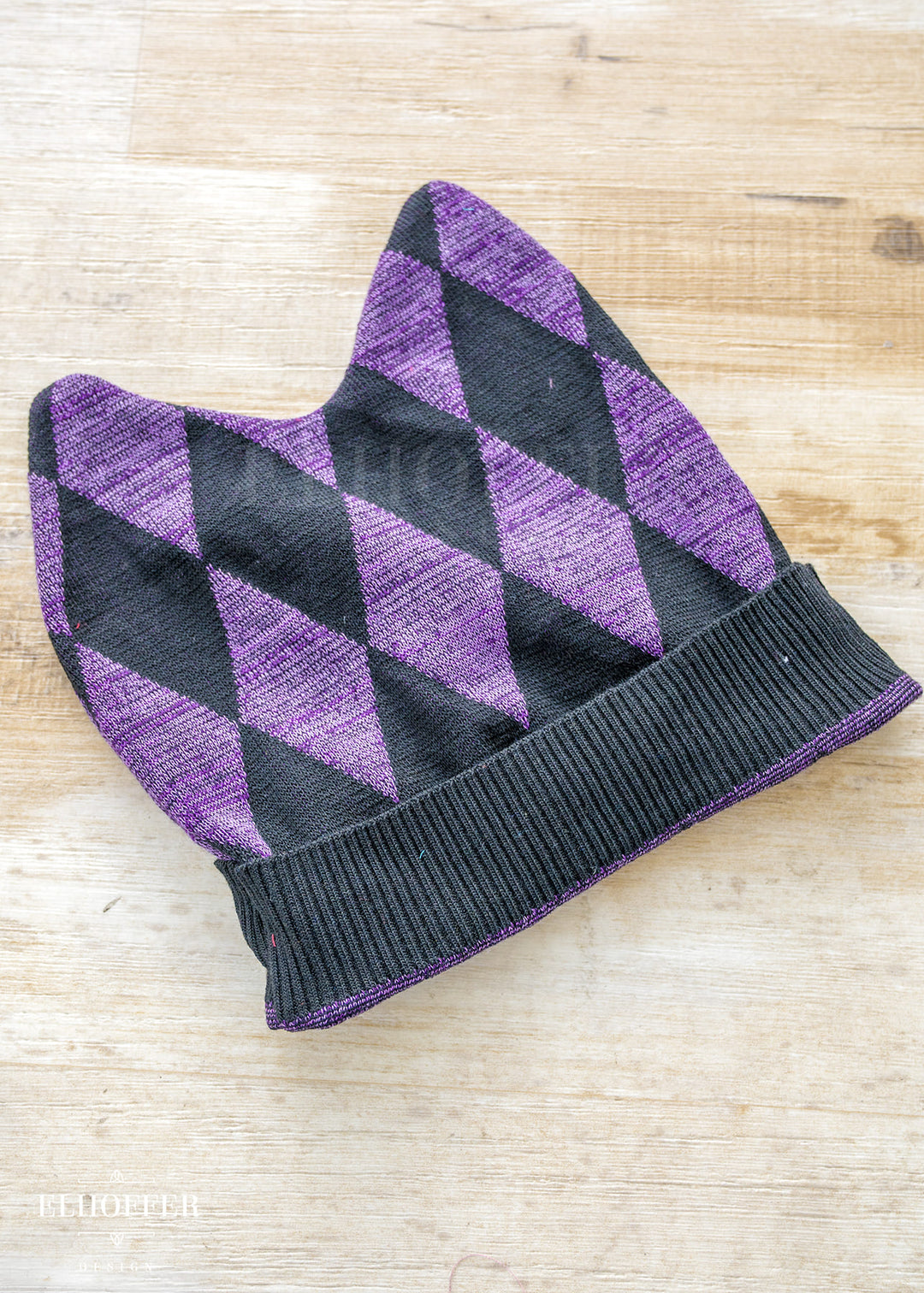 Handmade Purple Diamonds Cat Ear Beanie