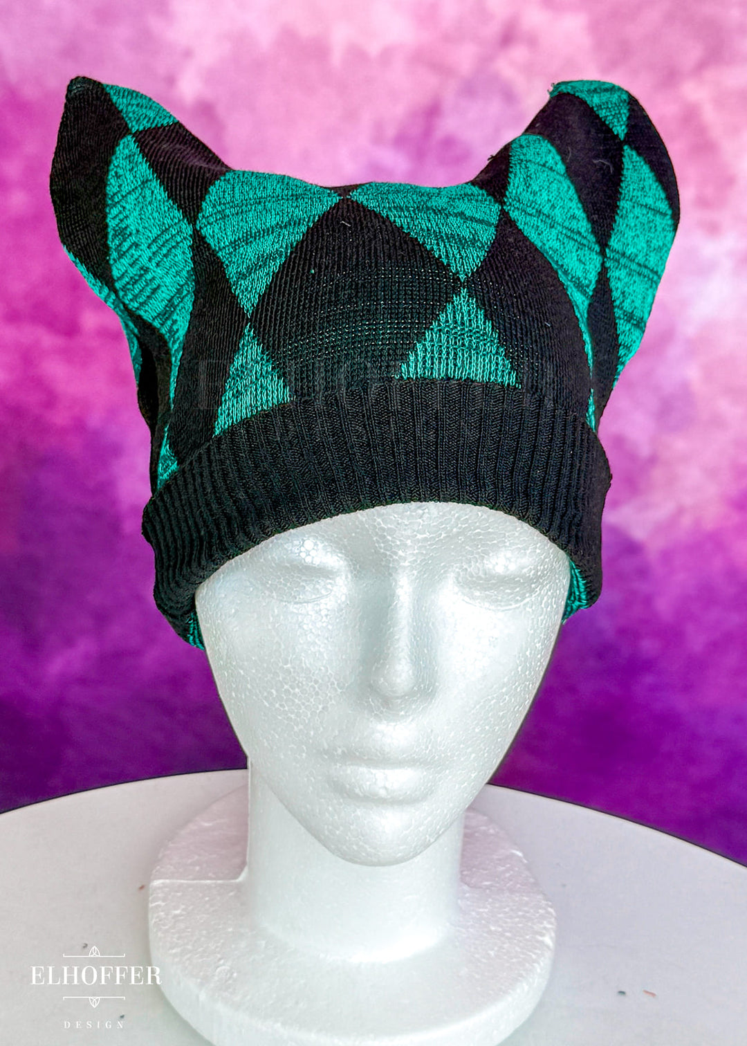 Green Diamonds Cat Ear Beanie