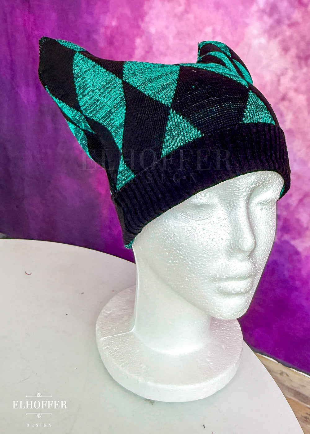Green Diamonds Cat Ear Beanie