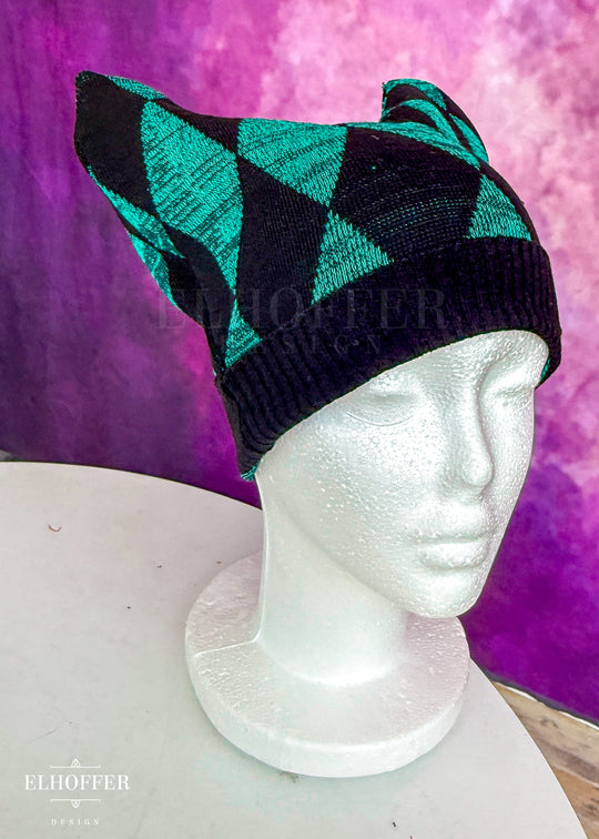 Green Diamonds Cat Ear Beanie