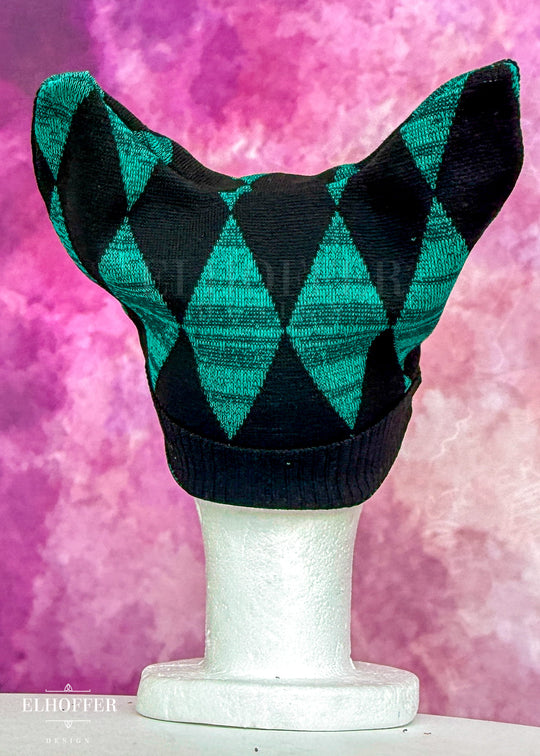 Green Diamonds Cat Ear Beanie