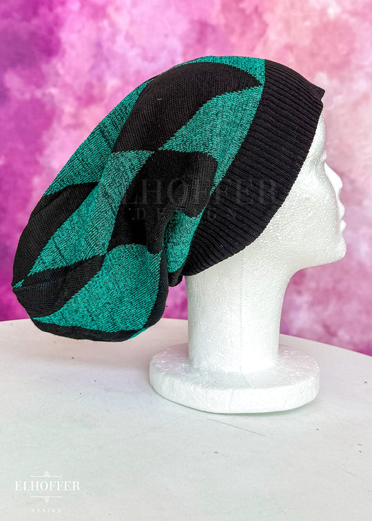 Handmade Green Diamonds Huge Slouchie Beanie