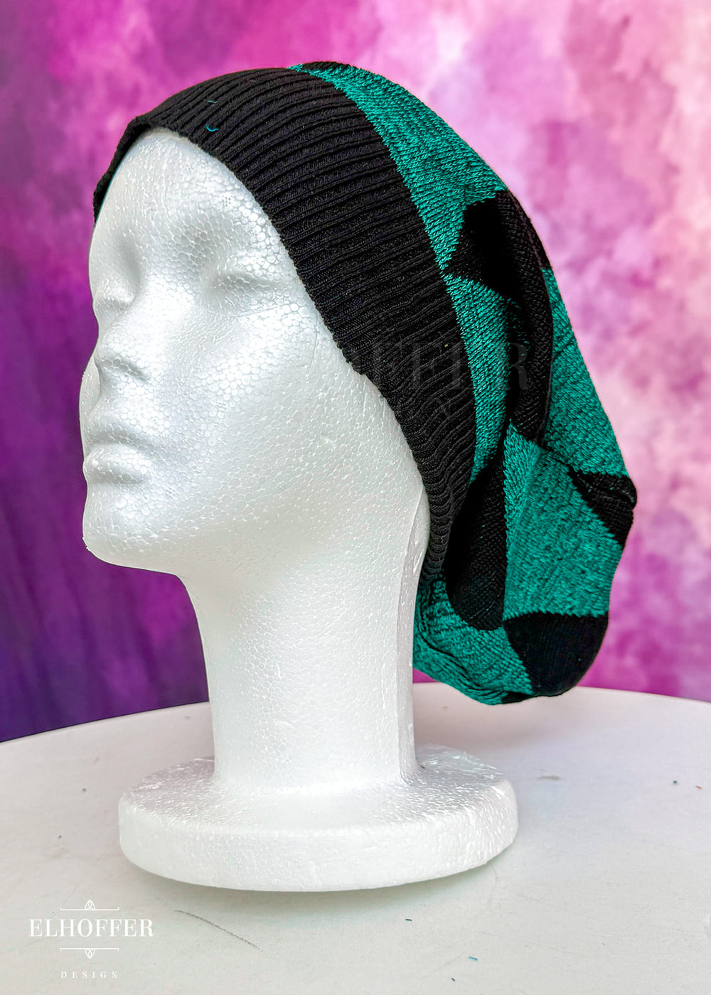 Handmade Green Diamonds Huge Slouchie Beanie