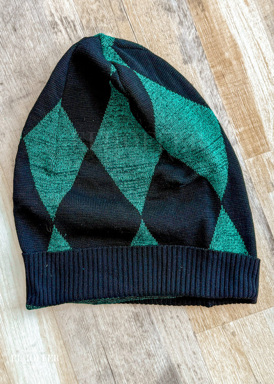 Handmade Green Diamonds Huge Slouchie Beanie