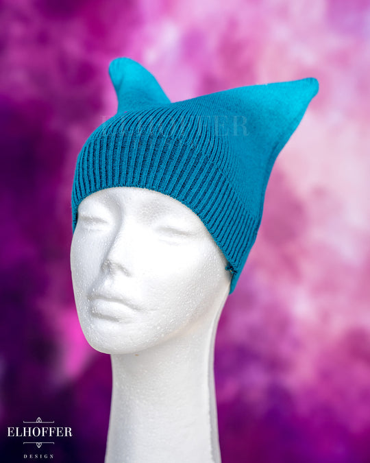Handmade Teal Ribbed Cat Ear Knit Beanie - Best On Tiny Heads