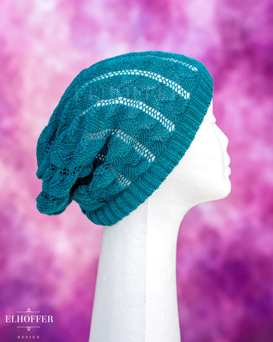 Handmade Teal Dragonscale Knit Beanie