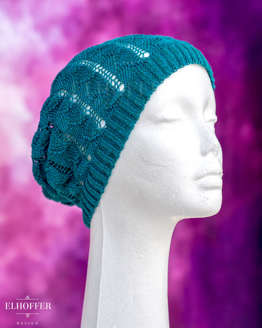 Handmade Teal Dragonscale Knit Beanie