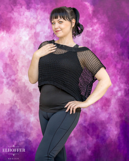 Handmade Boatneck Crop Top - Black Chainmail Knit