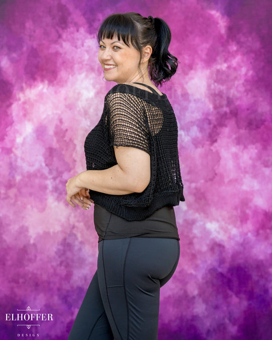 Handmade Boatneck Crop Top - Black Chainmail Knit