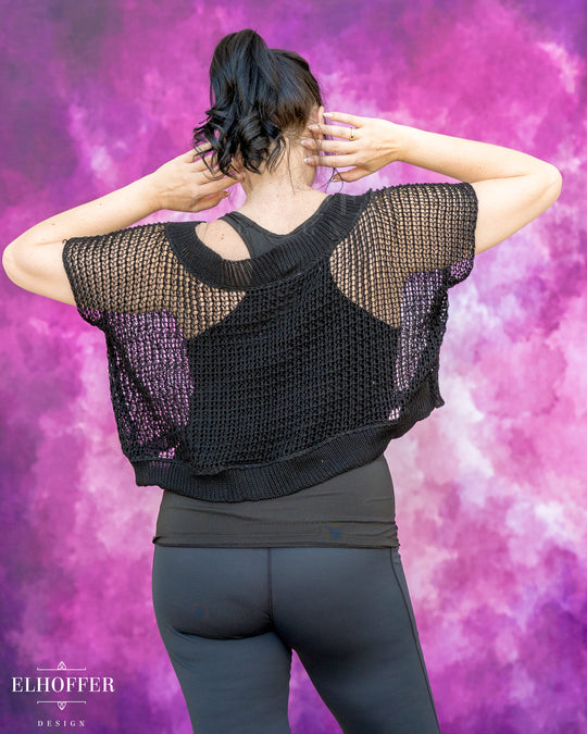 Handmade Boatneck Crop Top - Black Chainmail Knit