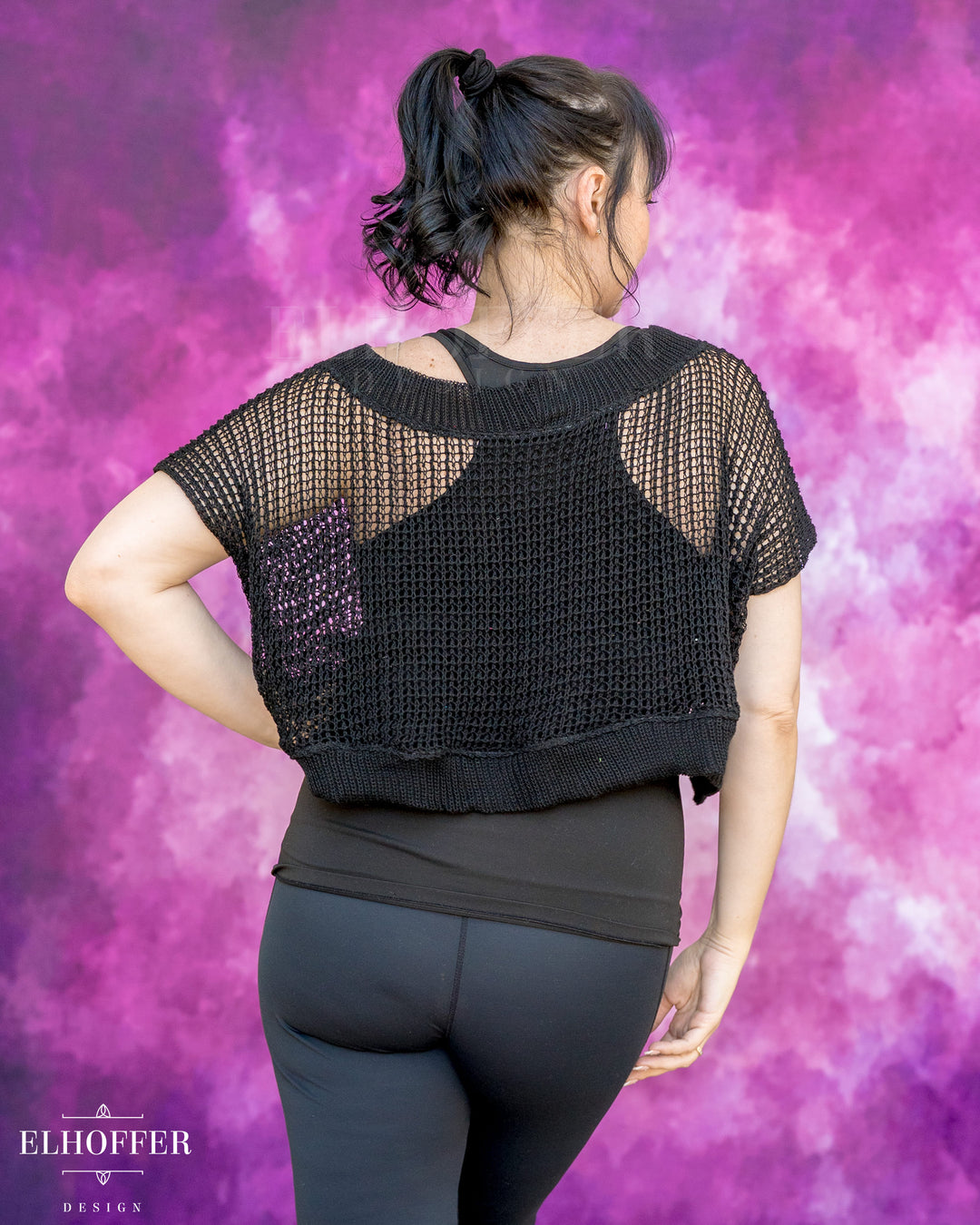 Handmade Boatneck Crop Top - Black Chainmail Knit