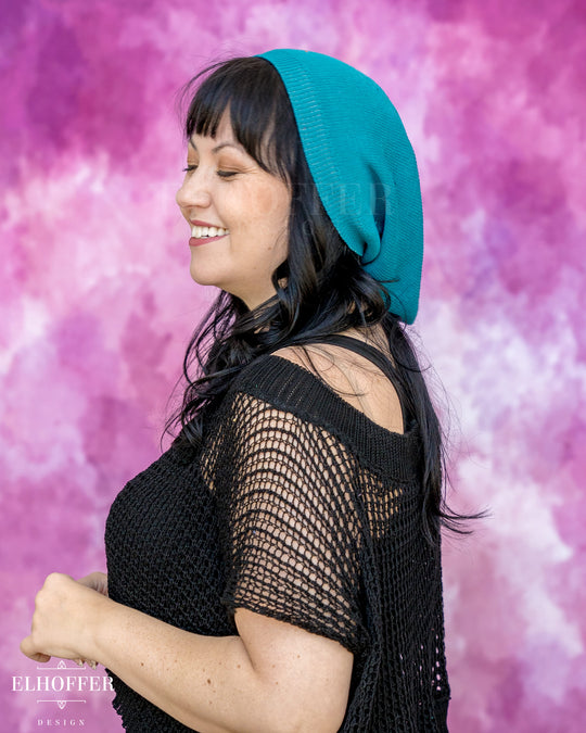 Handmade Teal Ribbed Knit Beanie