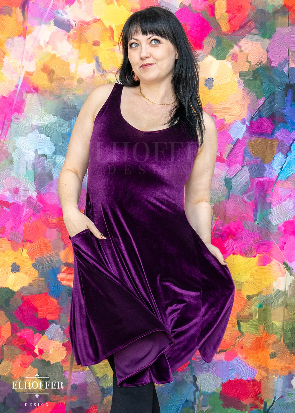 Essential Aquarius Knee Length Dress - Sugilite Velvet