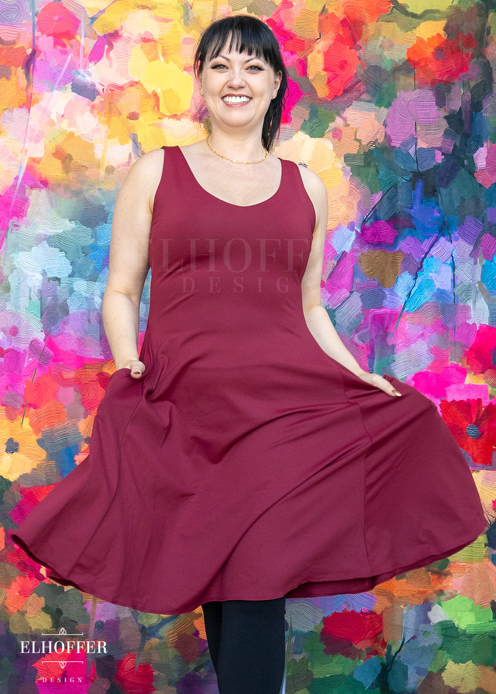 Essential Aquarius Knee Length Dress - Burgundy