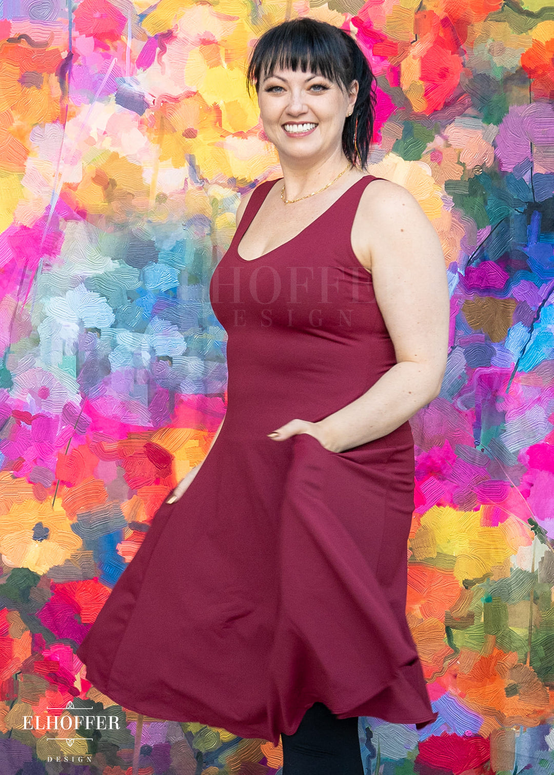 Essential Aquarius Knee Length Dress - Burgundy