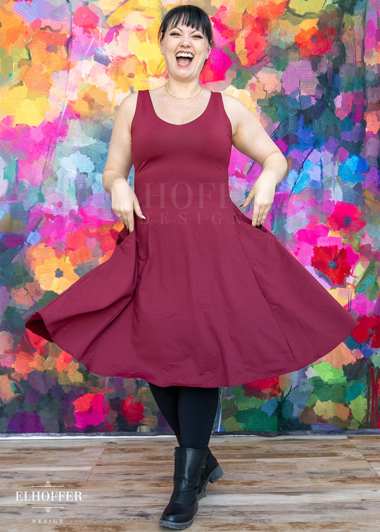 Essential Aquarius Knee Length Dress - Burgundy