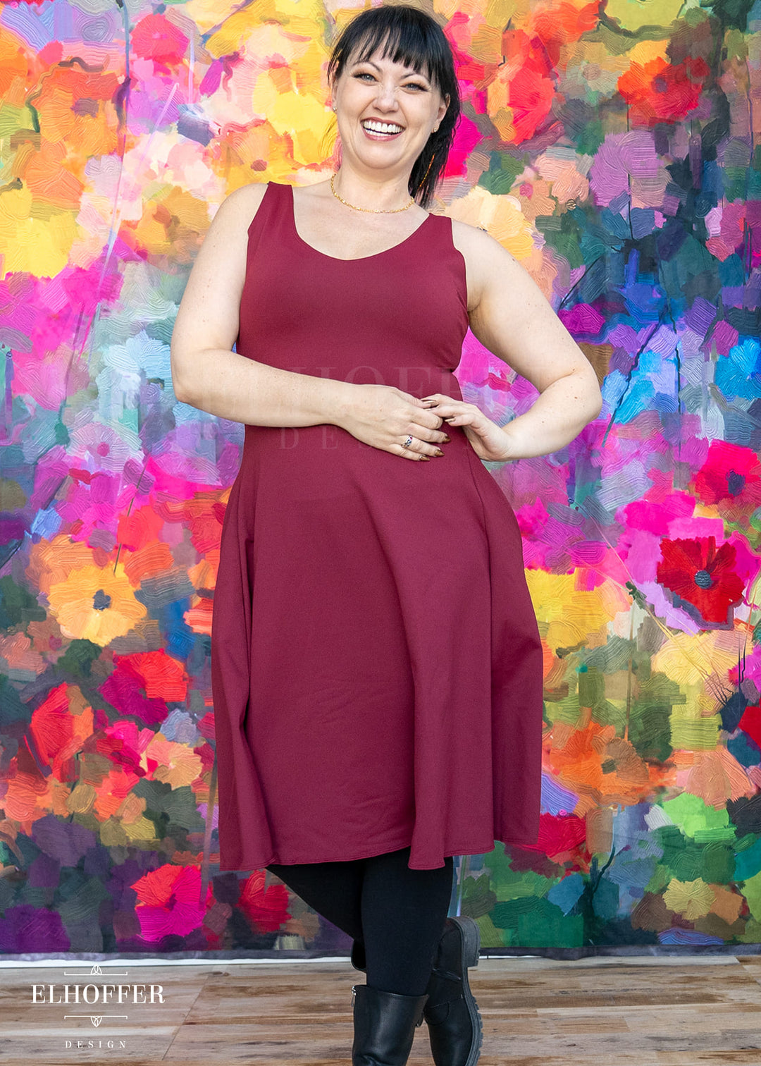 Essential Aquarius Knee Length Dress - Burgundy