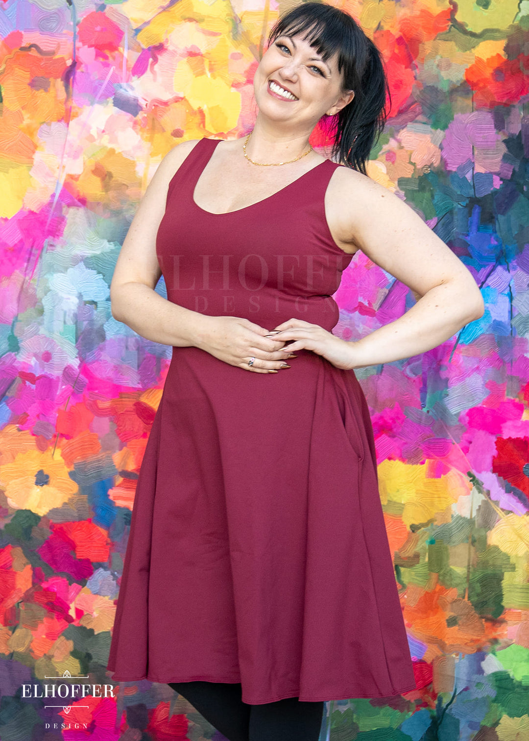 Essential Aquarius Knee Length Dress - Burgundy