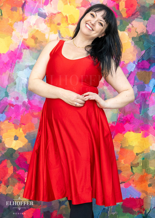 Essential Aquarius Knee Length Dress - Shiny Cherry Red