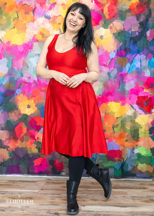 Essential Aquarius Knee Length Dress - Shiny Cherry Red