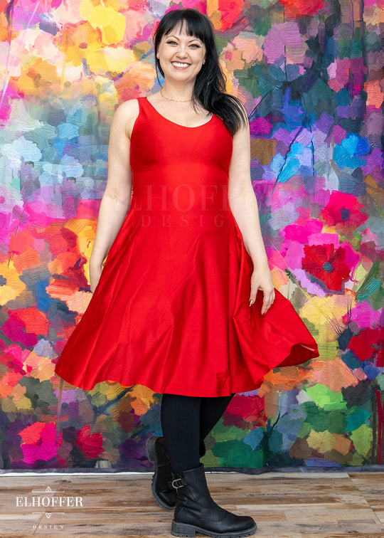 Essential Aquarius Knee Length Dress - Shiny Cherry Red