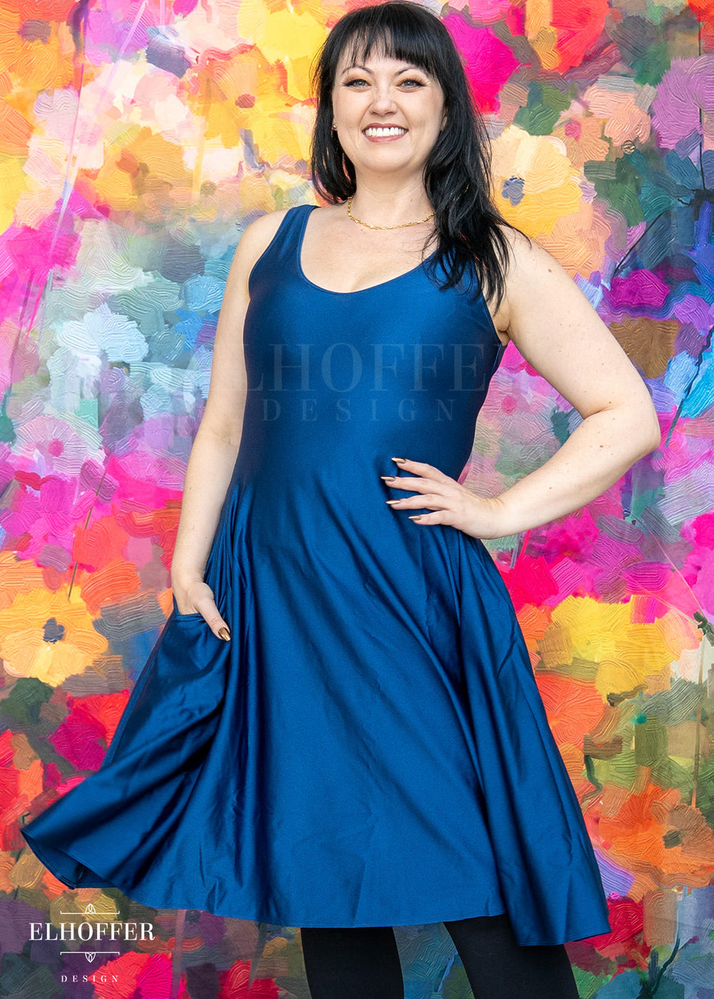 Essential Aquarius Knee Length Dress - Shiny Navy