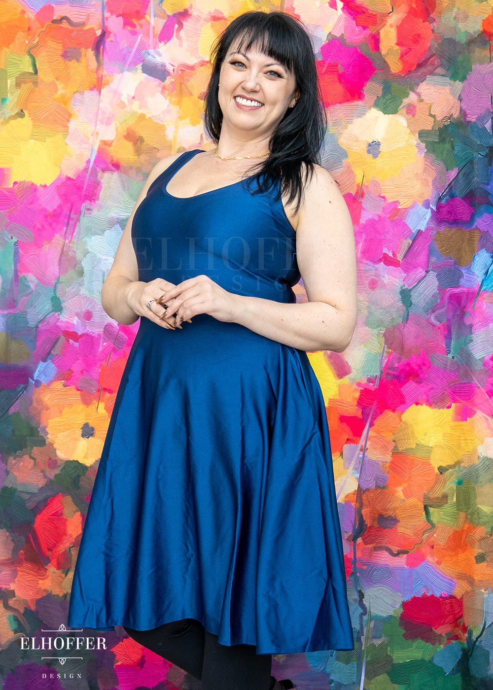 Essential Aquarius Knee Length Dress - Shiny Navy