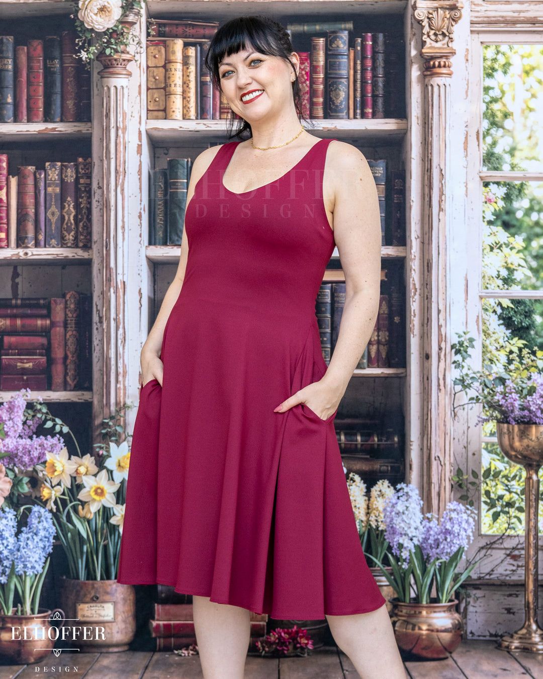 Essential Aquarius Knee Length Dress - Burgundy Compression Spandex