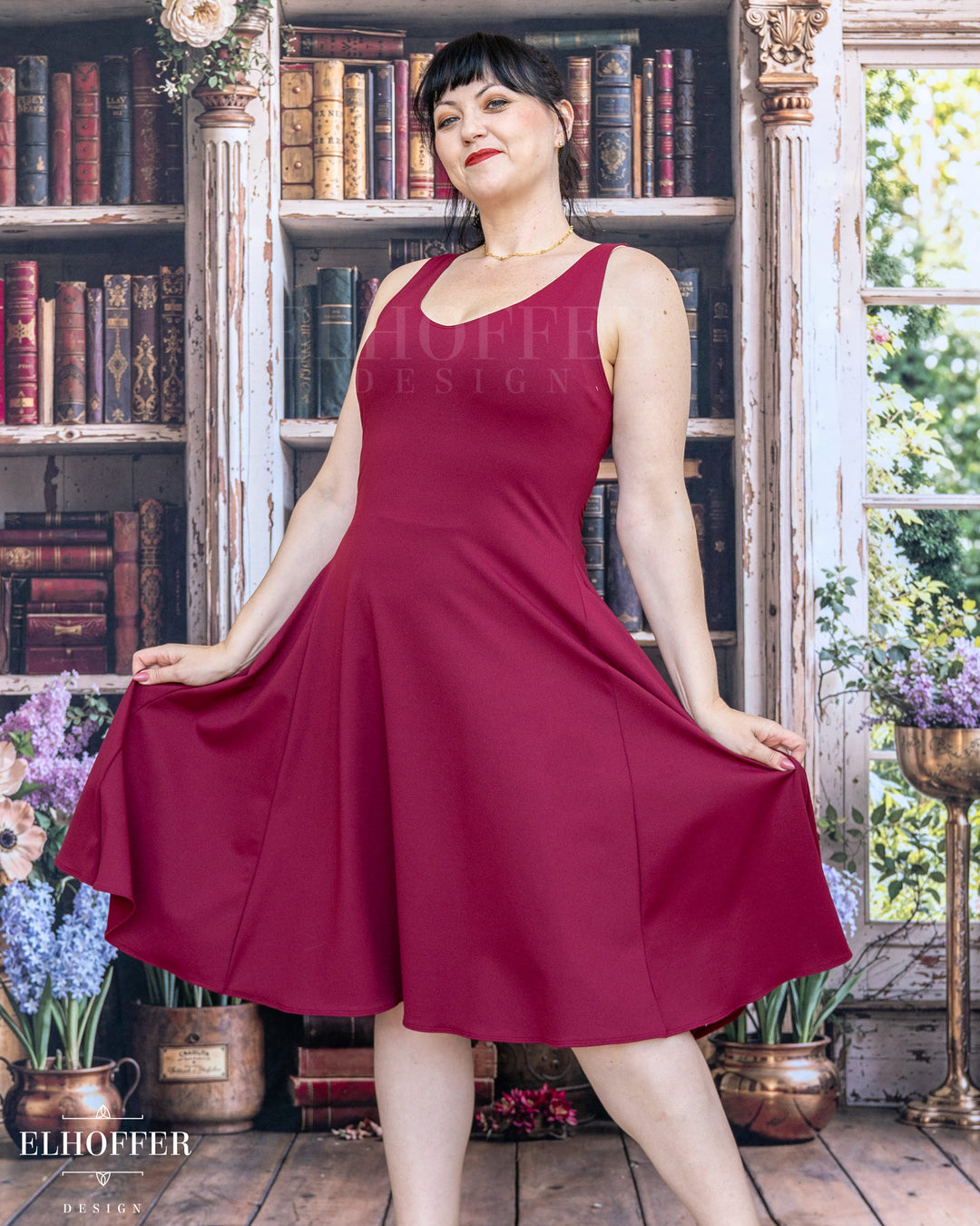 Essential Aquarius Knee Length Dress - Burgundy Compression Spandex