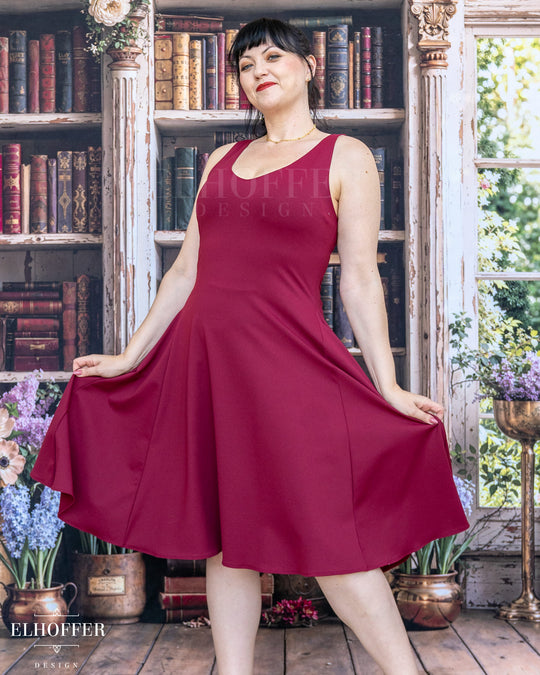 Essential Aquarius Knee Length Dress - Burgundy Compression Spandex