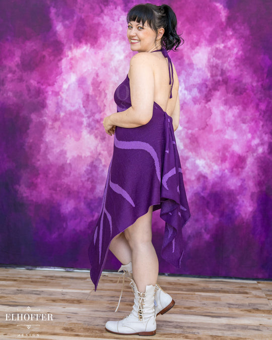 PREORDER - Iridessa Halter Leaf Dress - Deep Violet