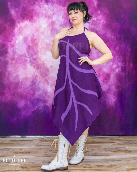 PREORDER - Iridessa Halter Leaf Dress - Deep Violet