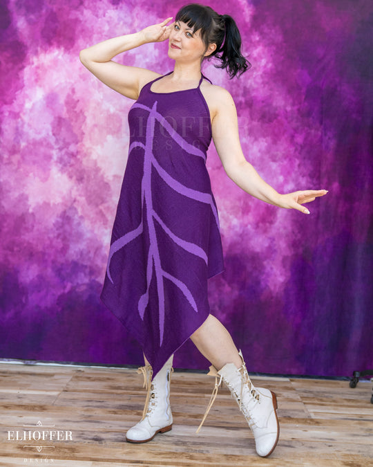 PREORDER - Iridessa Halter Leaf Dress - Deep Violet