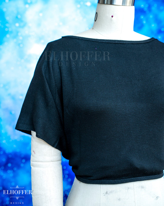 Handmade Boatneck Wrap Top - Black Soft & Thin Knit
