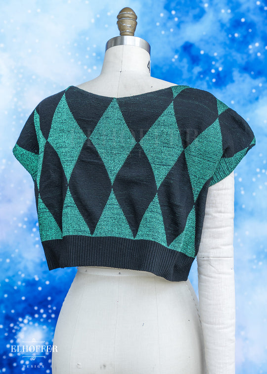 Handmade Boatneck Crop - Green Diamonds - Ideal on Smaller Sizes