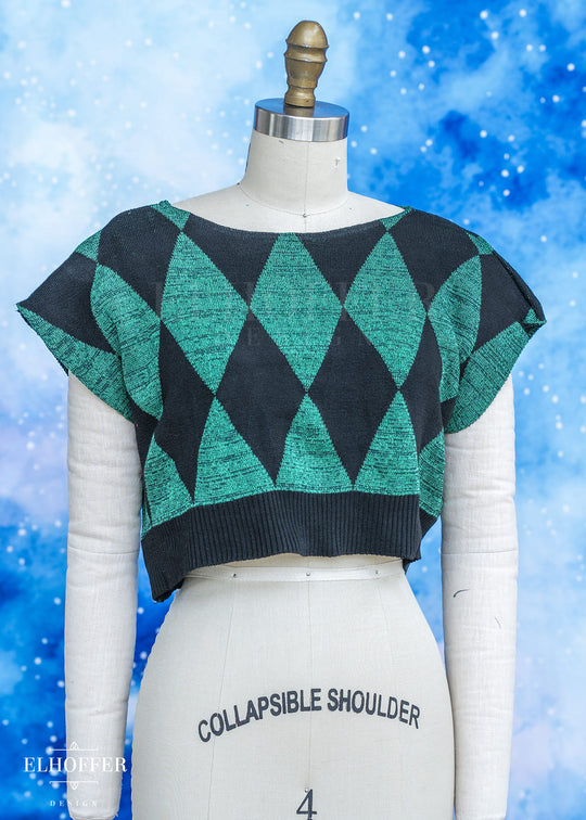 Handmade Boatneck Crop - Green Diamonds - Ideal on Smaller Sizes