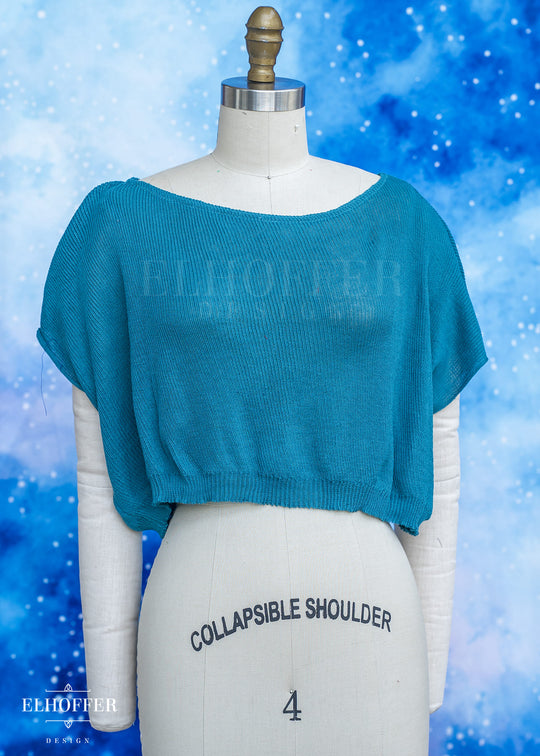 Handmade Boatneck Crop - Runic Teal - Gossamer Knit Ideal for Smaller Sizes