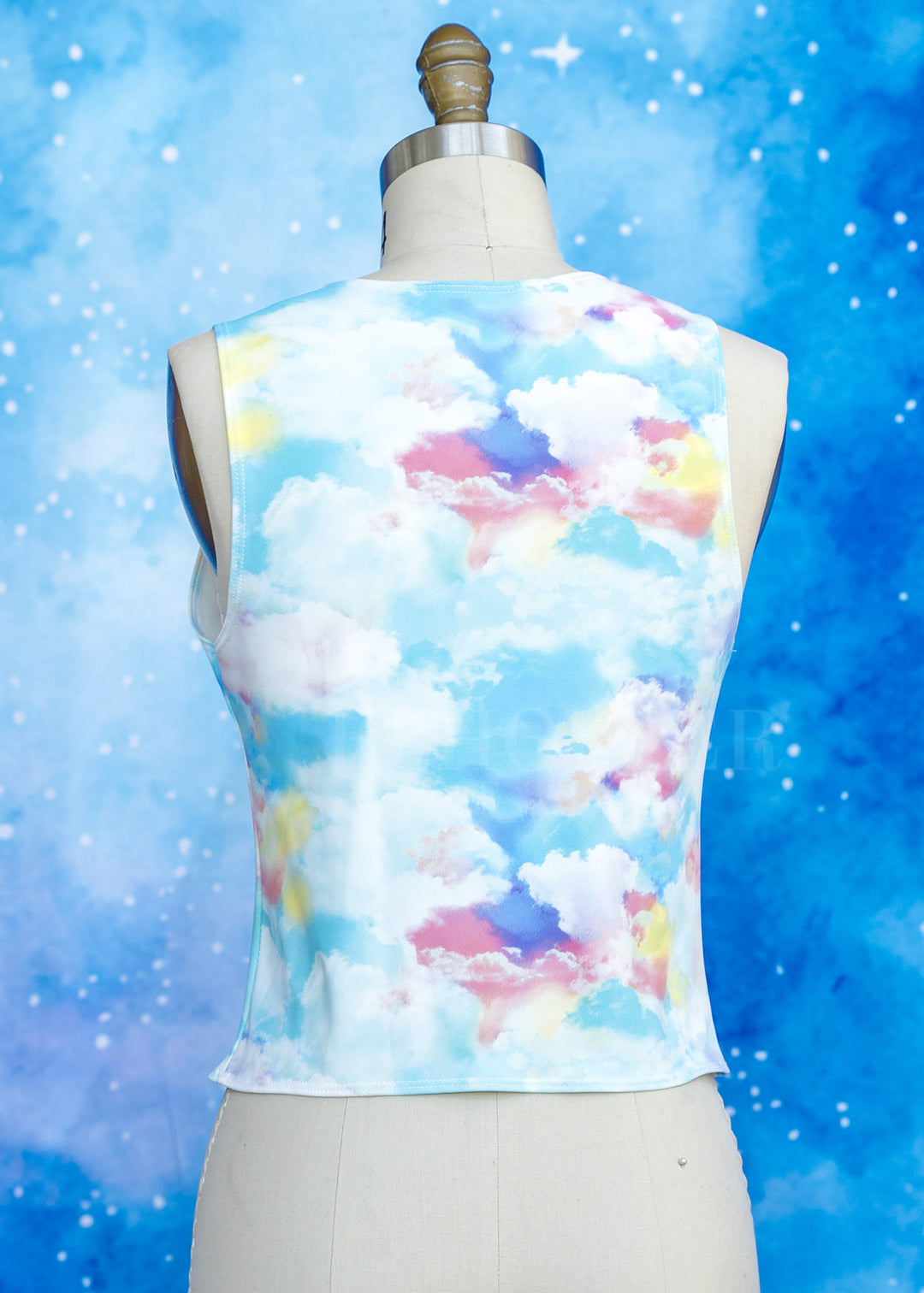 Handmade Buffy Crop Top - Rainbow Pastel Clouds