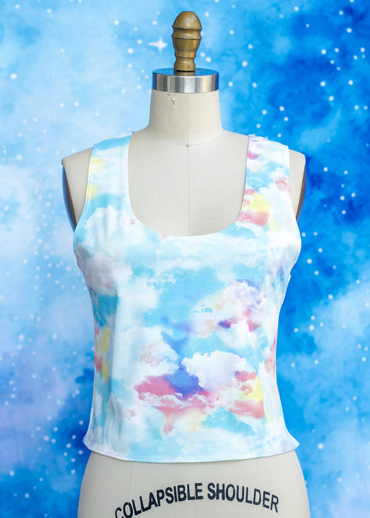 Handmade Buffy Crop Top - Rainbow Pastel Clouds