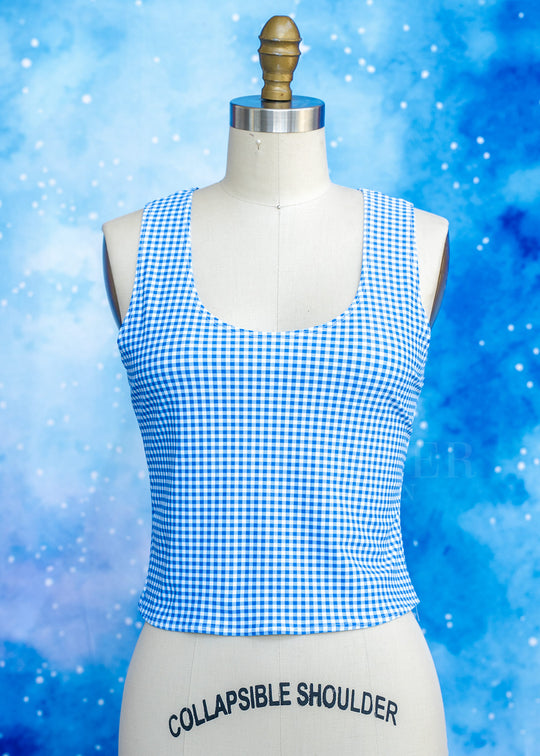 Handmade Buffy Crop Top - Blue & White Gingham