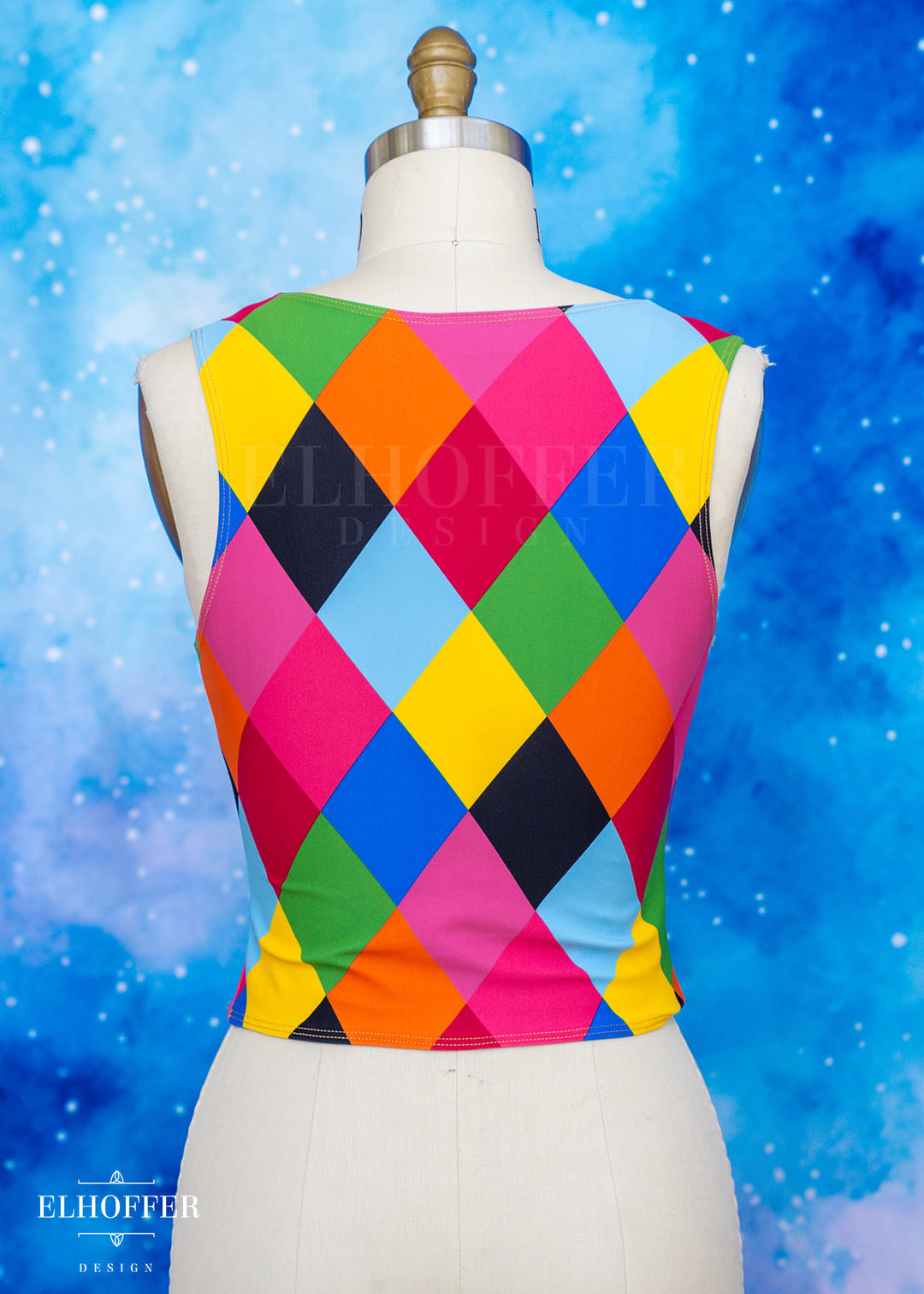 Handmade Buffy Crop Top - Rainbow Harlequin Diamonds