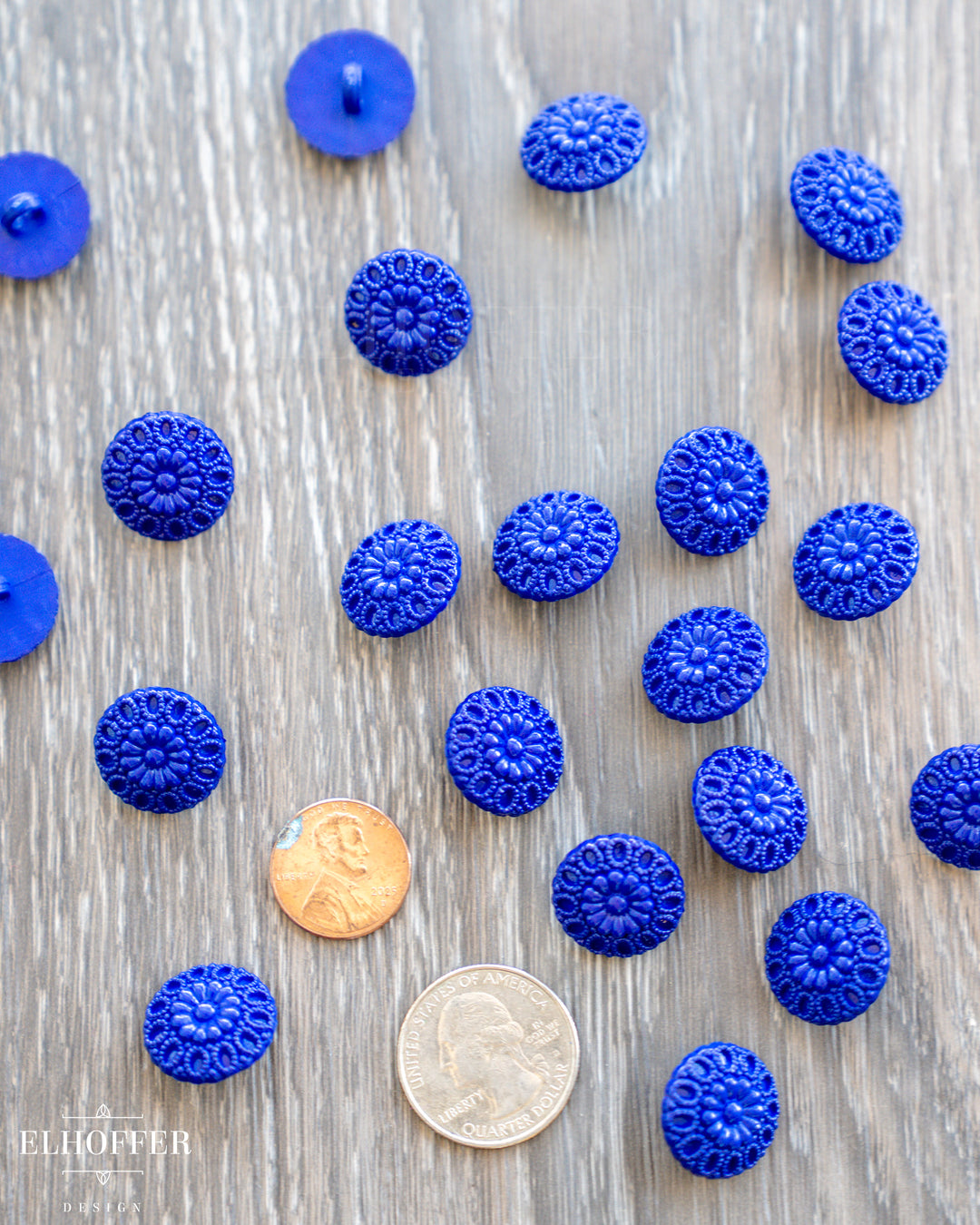 Indigo Floral Filigree Shank Buttons - Plastic - 28L