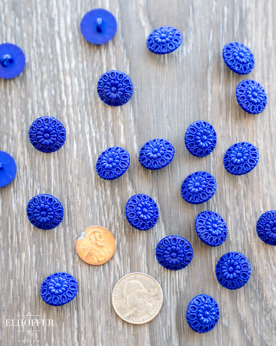Indigo Floral Filigree Shank Buttons - Plastic - 28L