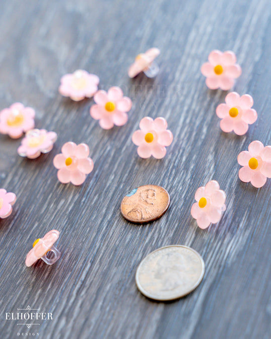 Pink Flower Vintage Shank Buttons - Resin/Plastic - 28L