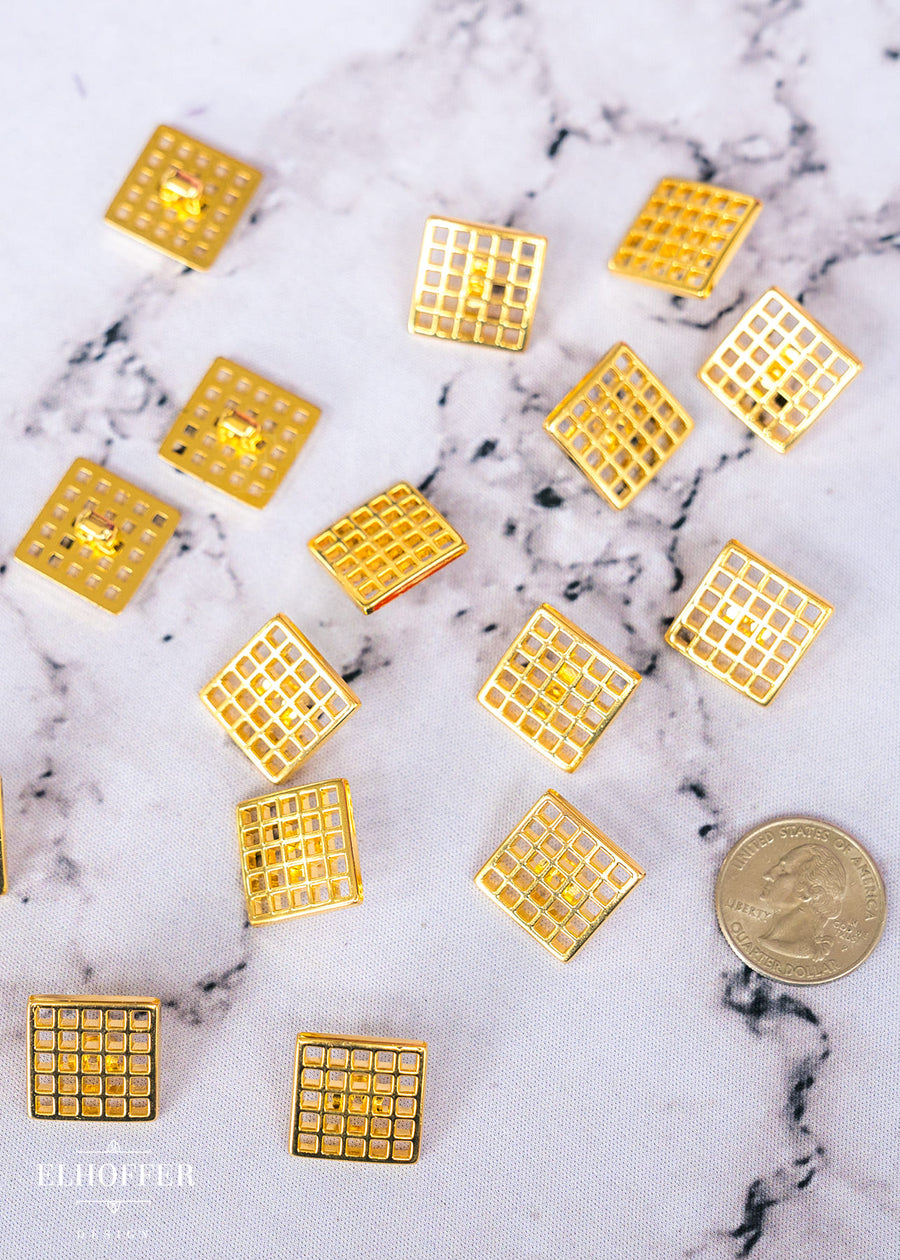 Gold Waffle Square Cutout Shank Buttons - Plastic - 30L – Elhoffer Design