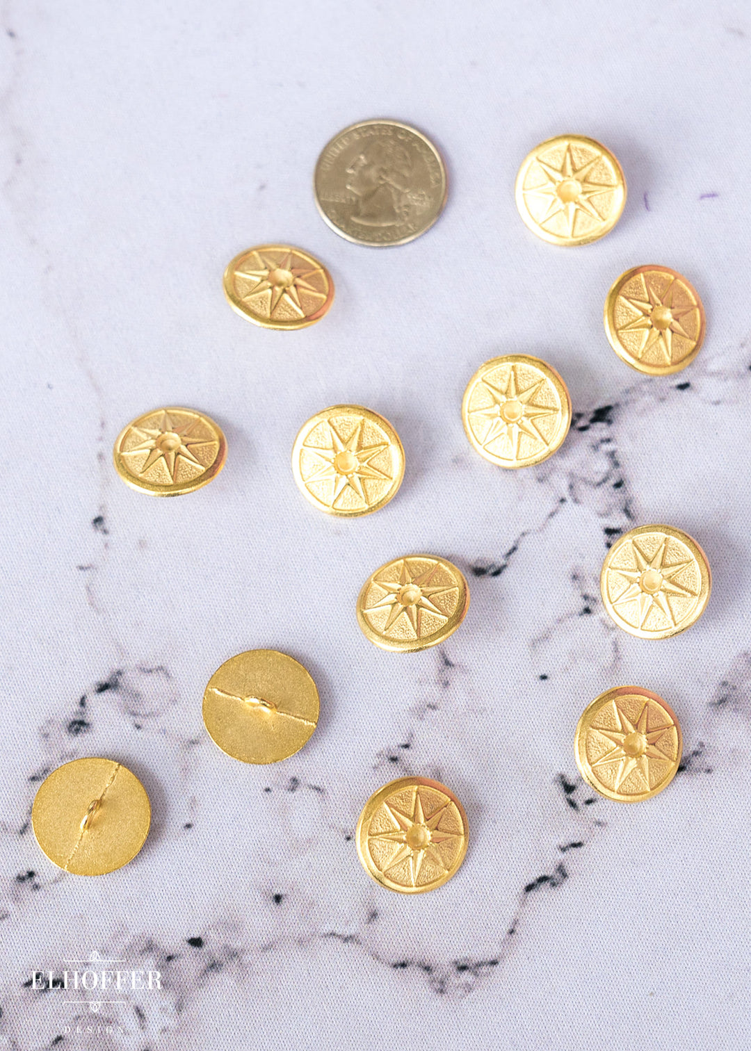 Gold 8 Pointed Star Shank Buttons - Metal - 30L